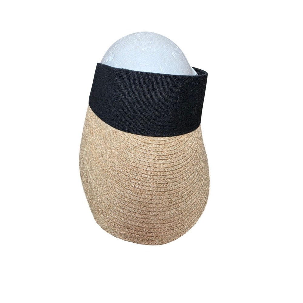 Tommy Bahamas Women's Straw & Elastic Black Band Sun Visor Flower Detail
